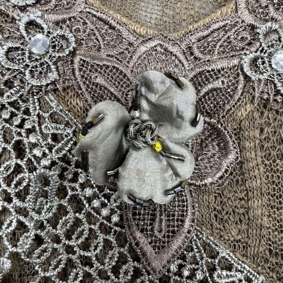 Zeeba Brown Lace Embroidered Floral Top M Forest Fairy Whimsigoth Festival Y2K - Picture 7 of 12